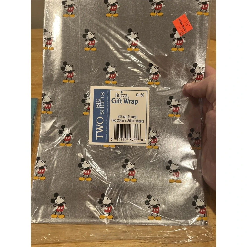 Vtg Disney Mickey Mouse Gift Sheet Wrapping Paper Hollywood Silver Blue‎ Tissue